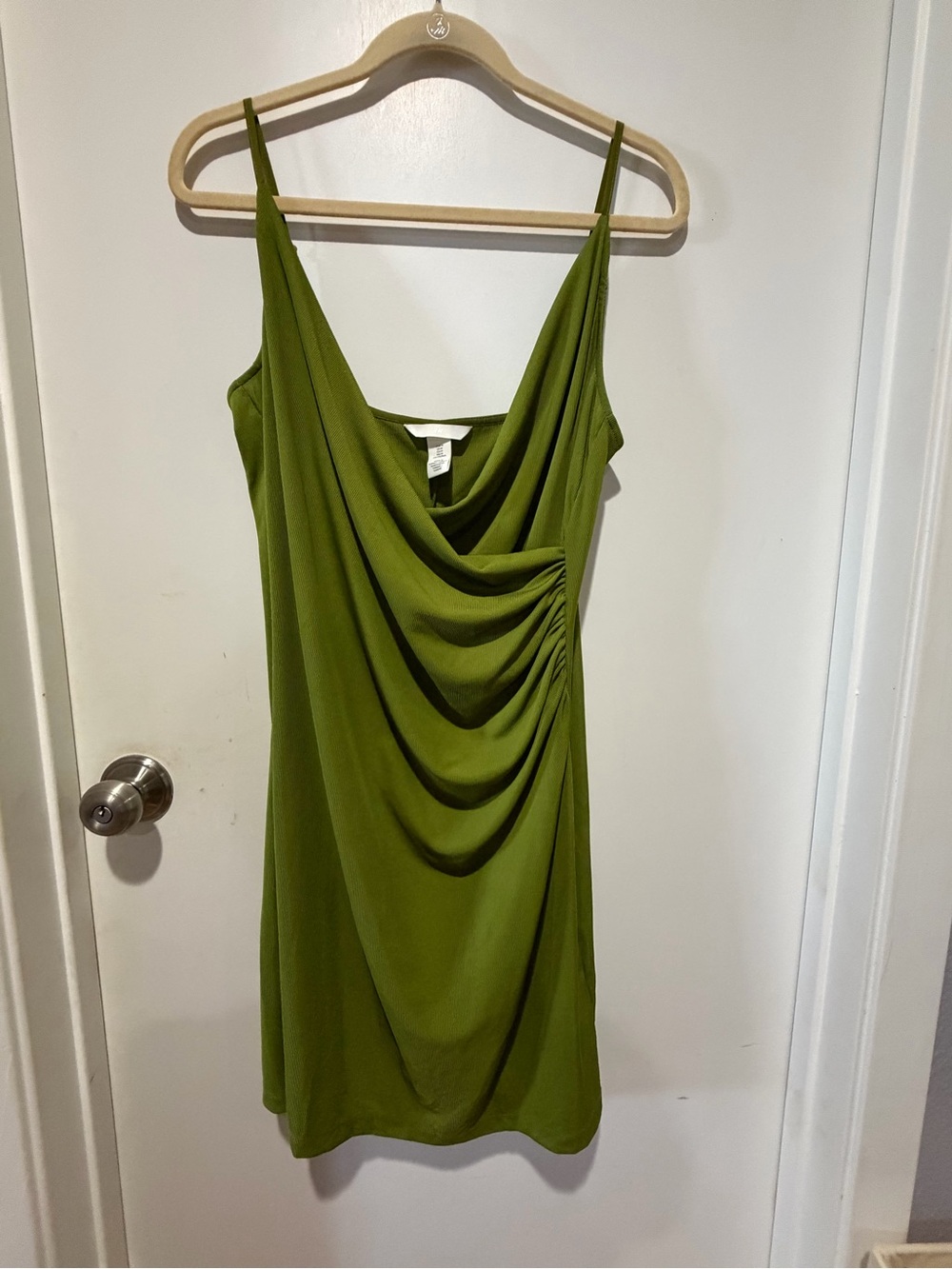 H&M Olive Green Draped Slip Mini Dress